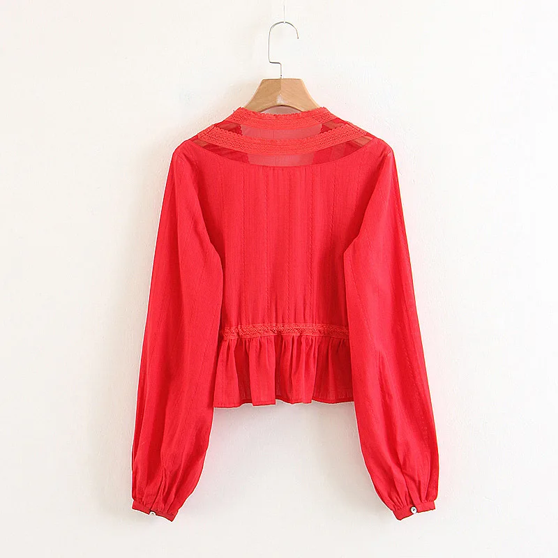 2019 Женская знаменитая брендовая Милая Сексуальная кружевная полая блузка с