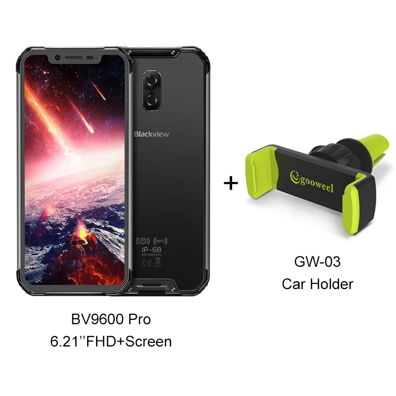 Add Car Holder BLACKVIEW BV9600 Pro P70 IP68 6 ГБ+ 128 Гб Смартфон 16MP Face ID 6,21 дюймов FHD+ Беспроводная зарядка NFC Android 9,0 мобильный телефон - Цвет: Add Car Holder