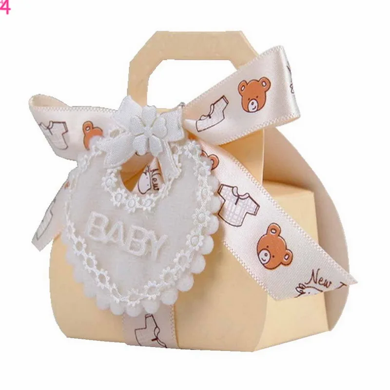 

24pcs/lot Bear Shape DIY Paper Wedding Gift Christening Baby Shower Party Favor Boxes Delicate Candy Box with Bib Tags & Ribbons