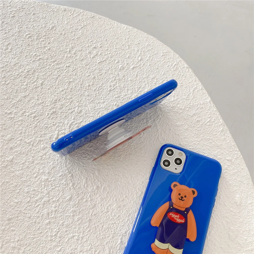 

Cute Cartoon Milk Tea Bear Bracket Phone Case For iPhone 12 11 Pro Max XR X Xs Max 7 8 Puls SE 2020 Cases Soft Silicone Cover