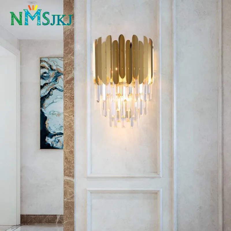 Современный хрустальный настенный светильник из нержавеющей стали для спальни