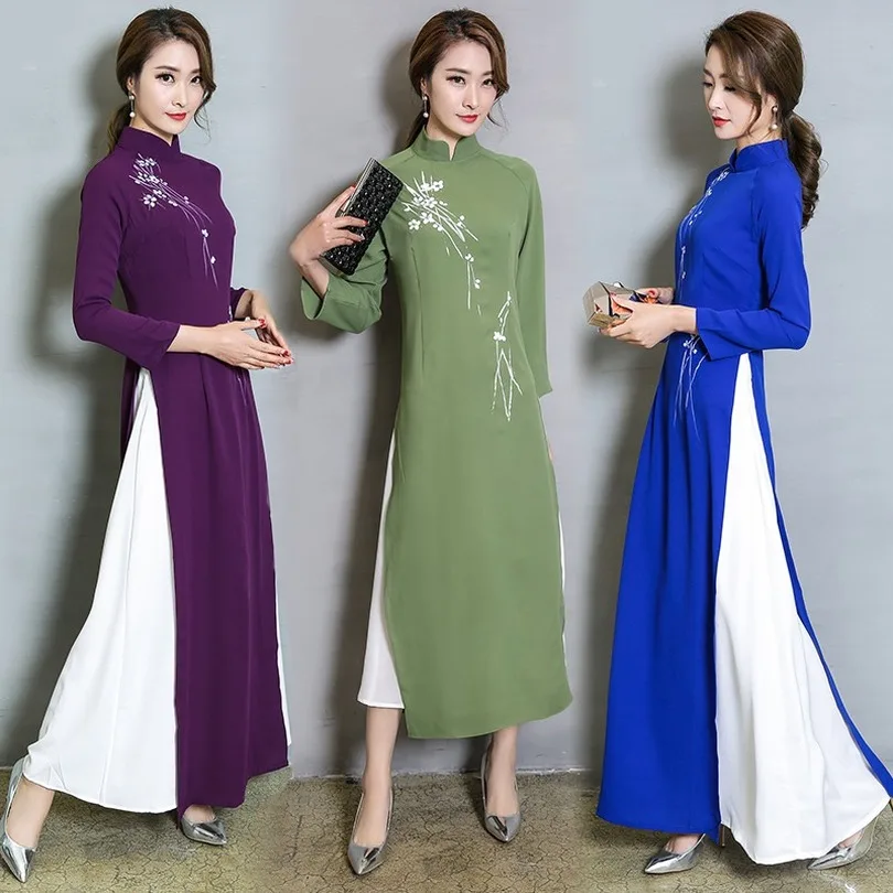Вьетнамское облегающее платье Ao Dai в стиле пэчворк для женщин женское Ципао с