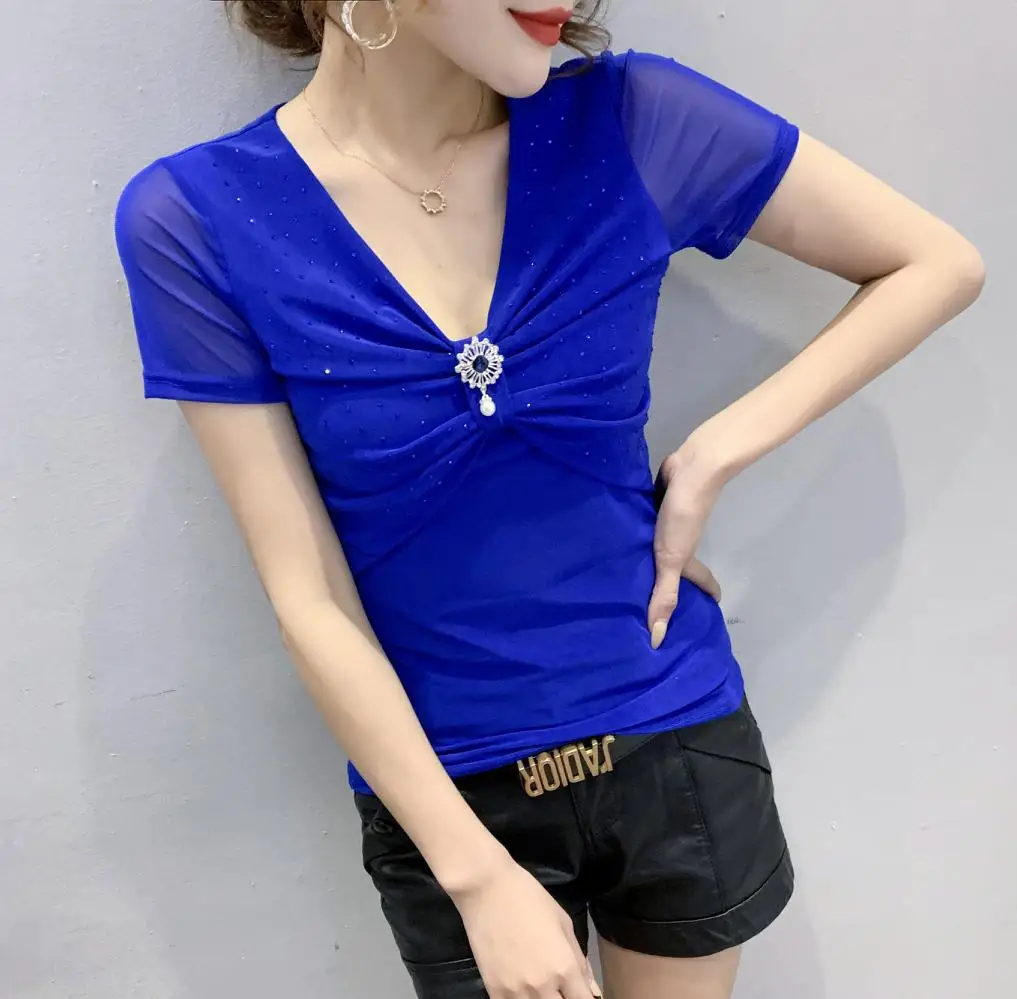 

Make summer new cultivate one's morality show thin white gauze design feeling drills very fashionable joker short sleeve T-shirt