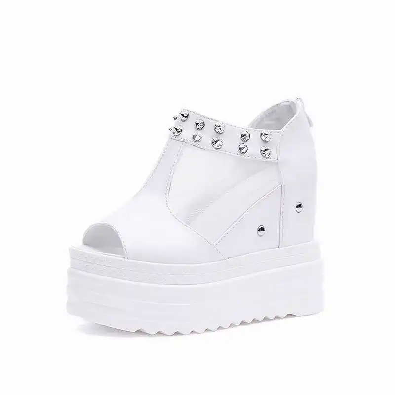 

Sandals women's summer muffin fish mouth shoes slope heel heel hollowed out thick bottom mesh breathable Roman