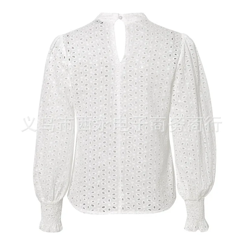 

Womens Polo Shirt Long Sleeve 2020 OL Lace Casual Fashion Shirts White Summer Polo Women