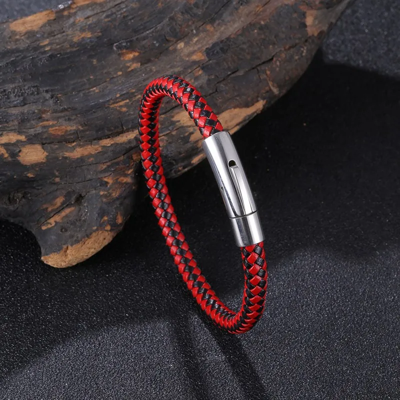 New Simple Jewelry Woven Leather Bracelet for Men Women Stainless Steel Clasp Trendy Wristband Braided Bangle Party Gift SP0462