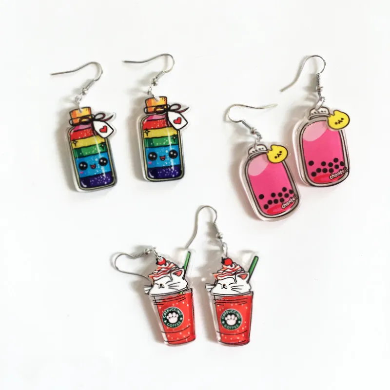 

AVEBIEN acrylic milk tea cup Earrings cartoon bottle Earrings for women aretes de mujer modernos 2020 trend сережки pendientes