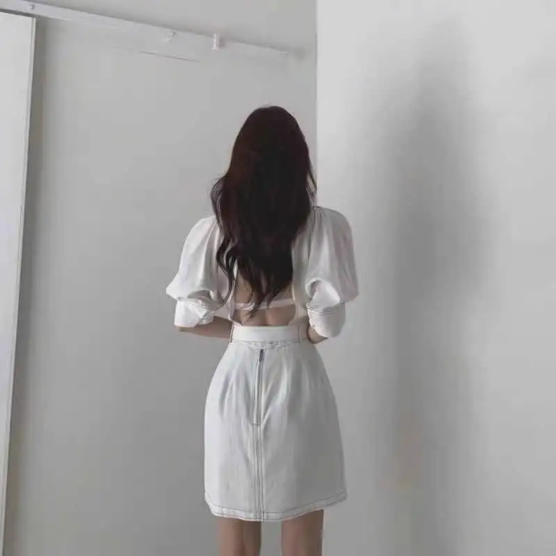 

Little design feeling small temperament light ripe short skirts summer new show thin and sexy backless dress dress