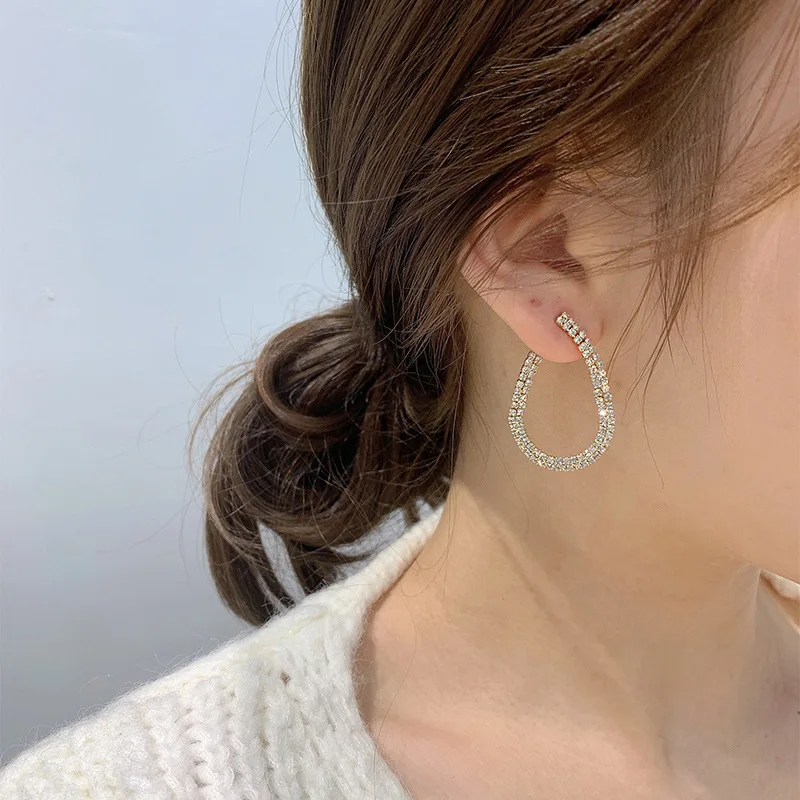 Женские винтажные серьги-подвески с кристаллами простые золотистые серьги