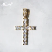MISSFOX Cross Men's Necklace 18K Gold AAA Zircon Iced Out 925 Sterling Silver Chain Pendant For Men Women Wholesale Popular Item
