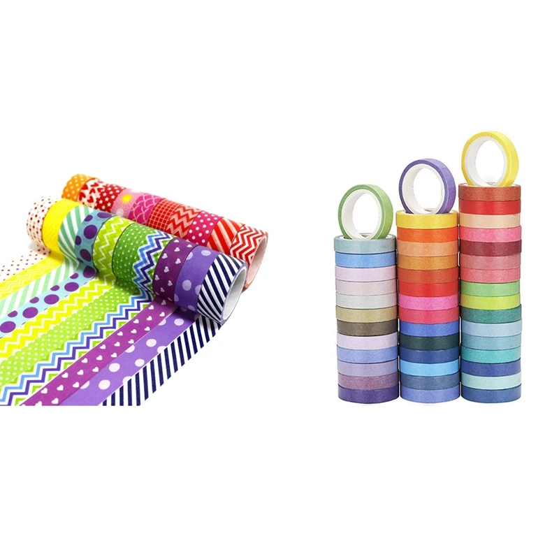 

20 Rolls 15mm Washi Tape Set, Wide Decorative Color Tape with 60 Rolls 8mm Basic Solid Color Washi Tape