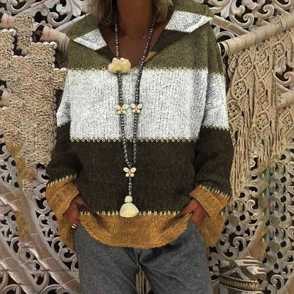 Женский свитер с капюшоном для свиданий теплый цветной лоскутный вязаный Топ