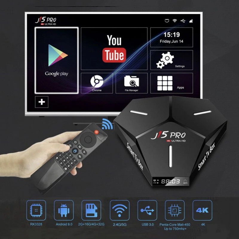 Топ продажа ТВ приставка J15Pro Android 9 0 RK3328 четырехъядерный двойной WIFI 2 4G/5G 4K HD