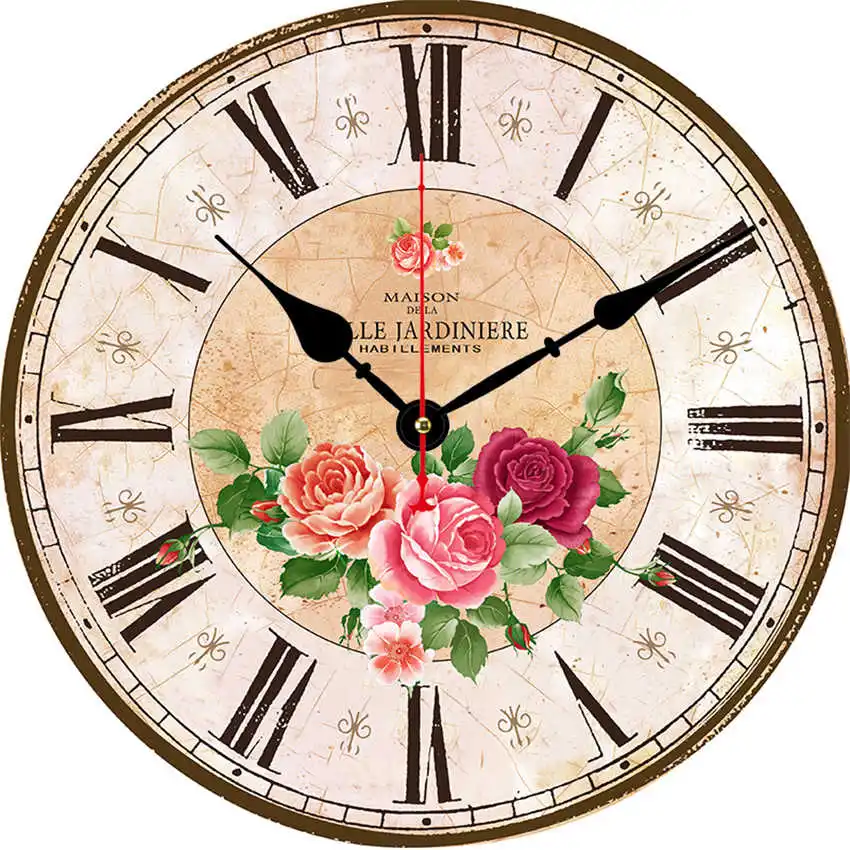 Flower Clock O Парижская башня настенные часы, настенные часы Бесшумный ход, круглые Настенные часы, потертые ретро дома для декора кухни, duvar saati - Цвет: Flower Clock O