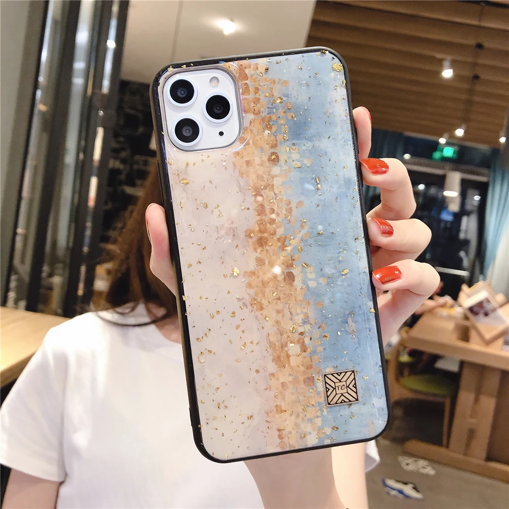 Блестящий чехол из золотой фольги для iPhone 8 7 6 6s Plus SE 2020 градиентный Мягкий ТПУ 12 11