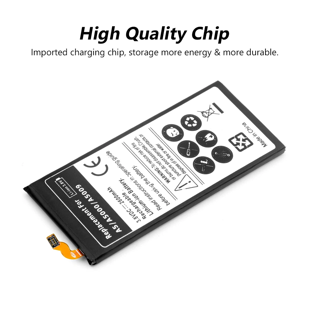 

YCDC 1PC 3.8V 2600mAh A5/A5000/A5009 Lithium Rechargeable Battery For Samsung Galaxy SM-A500F/SM-A500FU/SM-A500K/SM-A500H