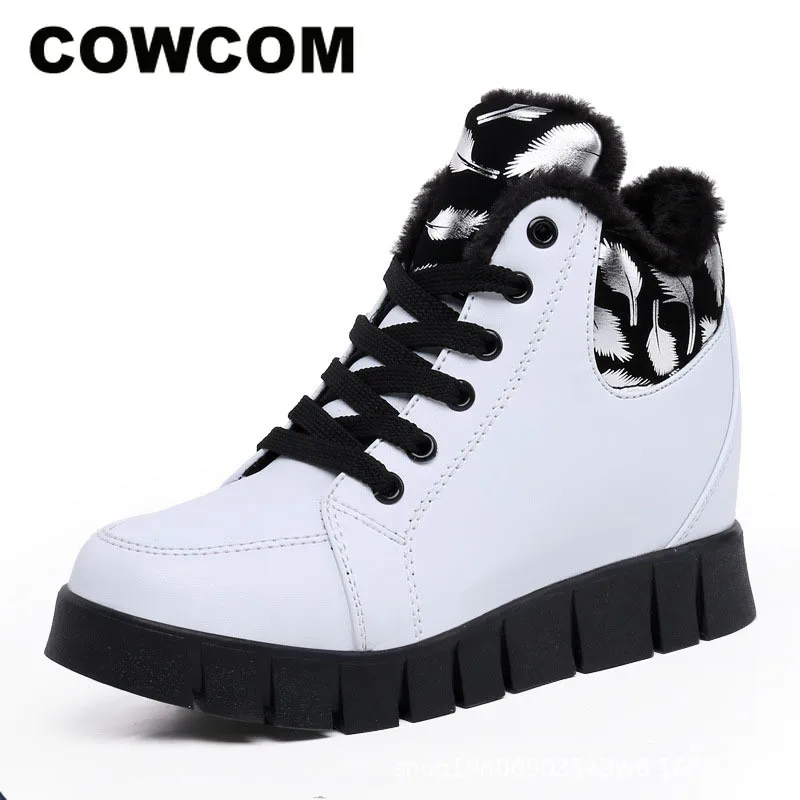 COWCOM/сезон осень-зима; теплая женская обувь; хлопковая обувь; повседневная женская кожаная обувь на толстой подошве
