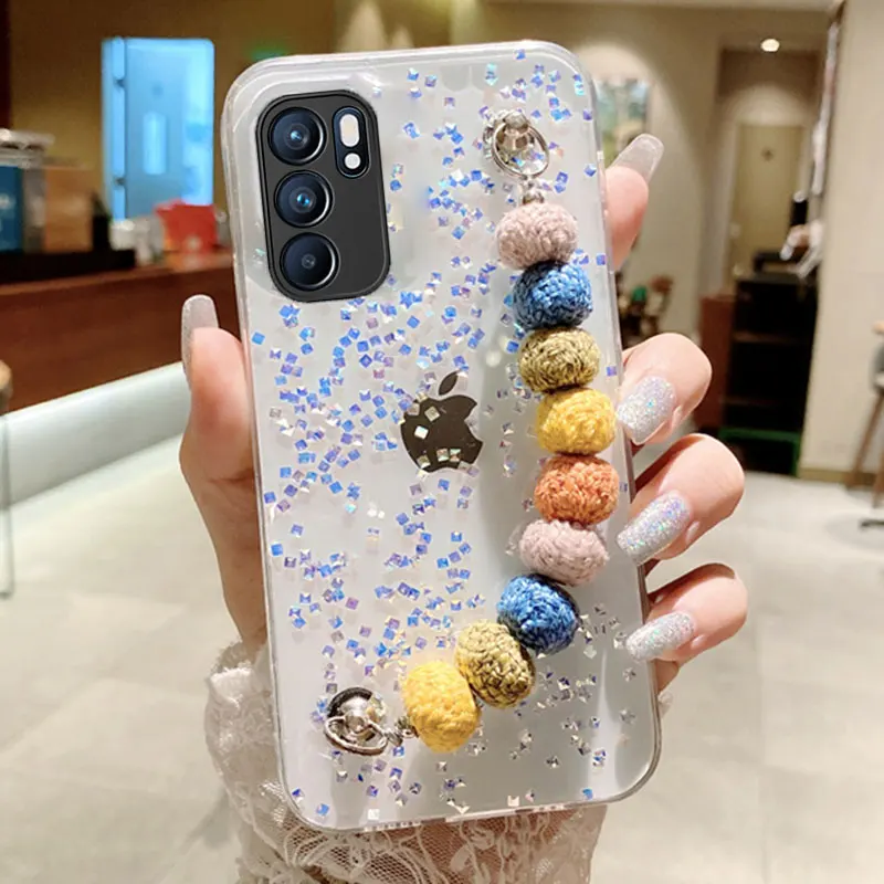 

Transparent Cute Plush Wrist Bracelet Case For VIVO Y3 Y17 Y7S Y93 Y70S Y50 Y52S Y73S S10 S9 S7 X50 X60 Pro X27 Soft Bling Cover