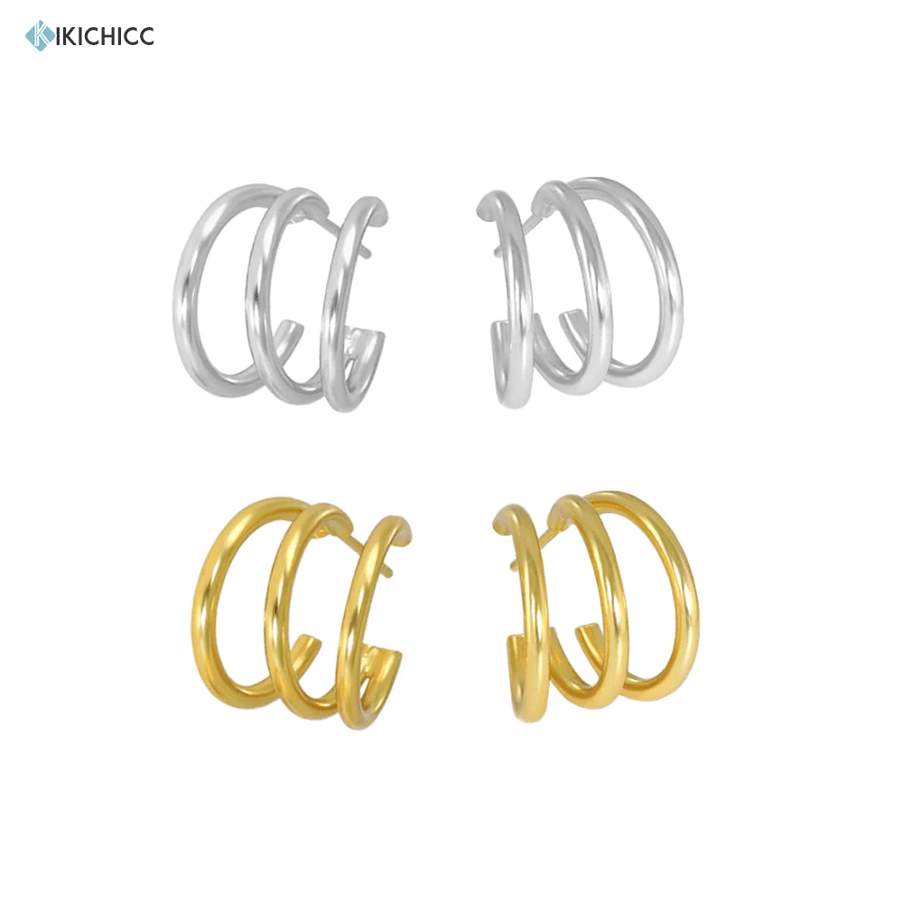 

KIKICHICC 925 Sterling Silver Gold 11.5mm Three Circle Hoops Piercing Luxury Clips 2021 Women Wedding Luxury Jewelry Round