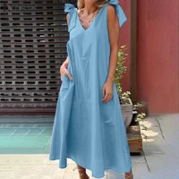 2021 summer elegant maxi dress womens solid sleeveless vestidos zanzea bandage a line dresses holiday v neck sundress