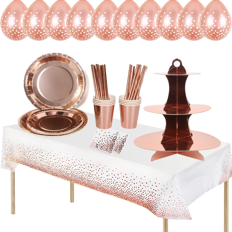 

Birthday Party Decorations Rose Gold Cake Stand Adult Birthday Party Tablecoth Napkins Anniversaire Wedding Decor Party Supplies