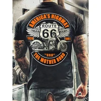 route 66 letter print t shirt men summer short sleeve casual sportwear tees highway style loose male clothes breathable tops