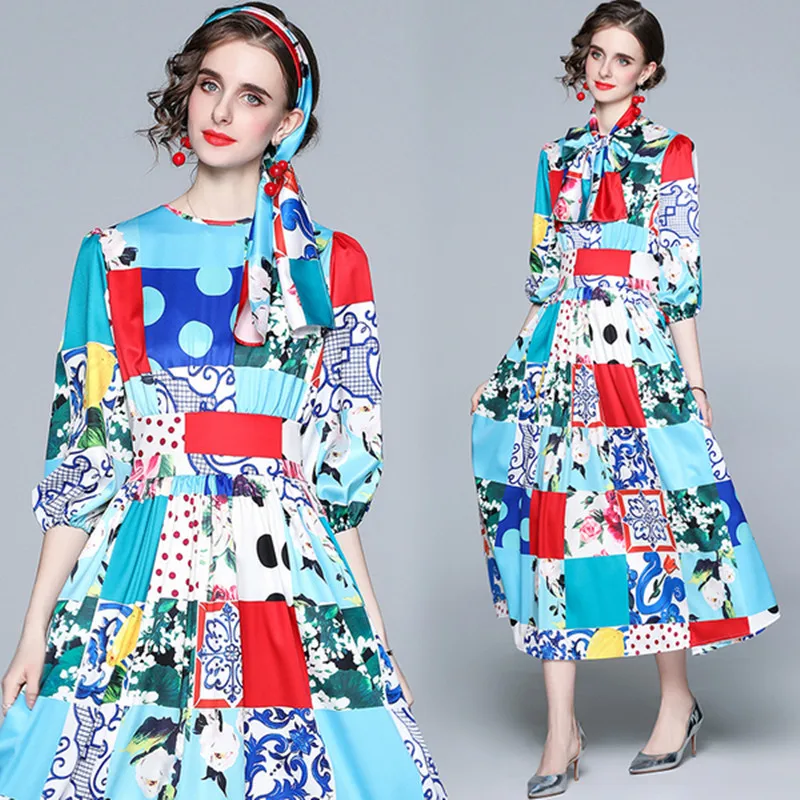 

2020 Spring Summer Women Holiday Bohemian Floral Print Casual Maxi Dress Elegant Vintage Beach Dress Vestidos