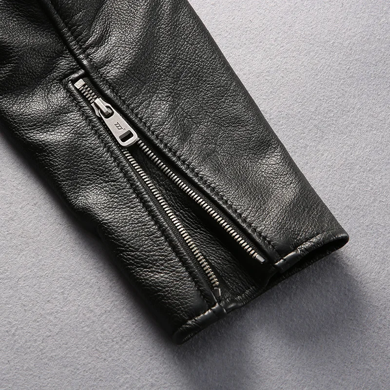 

2021 Motorcycle ANGLE Genuine Leather Jacket men Fahion Large lapel Unloading zipper Cowhide Slim Jackets Winter Russia Coats