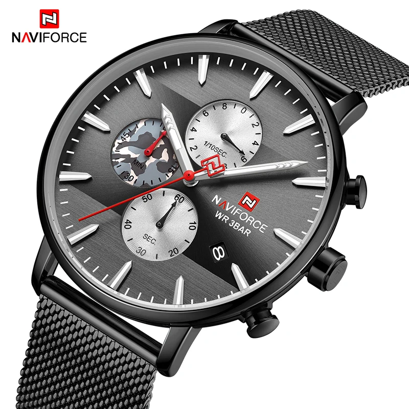 

Часы наручные NAVIFORCE Мужские кварцевые с хронографом, спортивные брендовые Роскошные Деловые в стиле милитари, из нержавеющей стали, 2021
