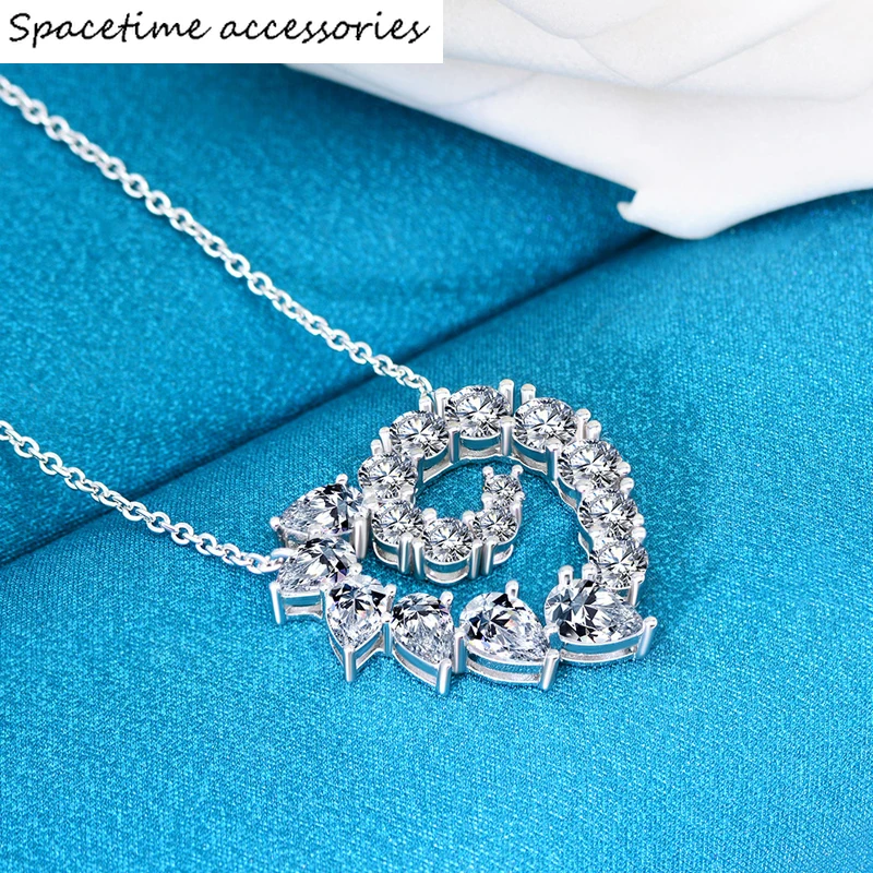 

EarringSterling Silver Pendant Necklaces For Women Sparking High Carbon Diamond Heart Wedding Party Bridal Fine JewelryRings