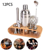 12 pcs cocktail shaker set bamboo stand stand bars mixed drinks bartender tools 750ml hand shake pot