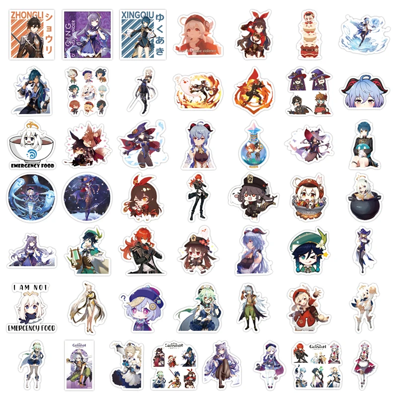 Genshin-pegatinas de impacto de dibujos animados para escritorio, mueble o pared, coche, maletero, ordenador, TV, guitarra y motocicleta, paquete de 10/30/50 unidades-3