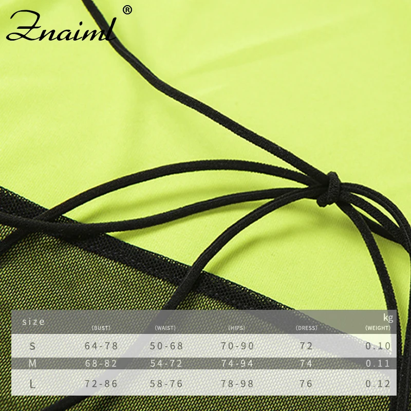 

Znaiml Mesh Halter One Shoulder Tie Up Dresses For Women Sexy Sleeveless Backless Package Hip Mini Dress 2021 Summer Female New