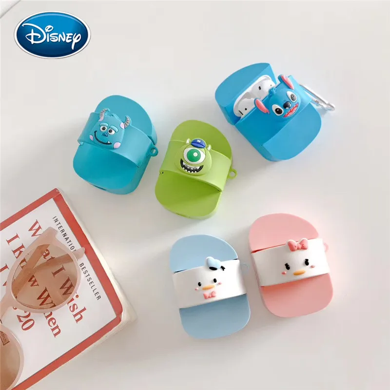 

Мультяшные Стич Дональд Дак трехмерные тапочки Apple AirPods1/2 Беспроводная гарнитура защитный чехол силиконовый мягкий чехол
