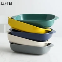north of europe creative matte ceramic double ear cooking plate unique fist baking cake bowl of cooked rice salad