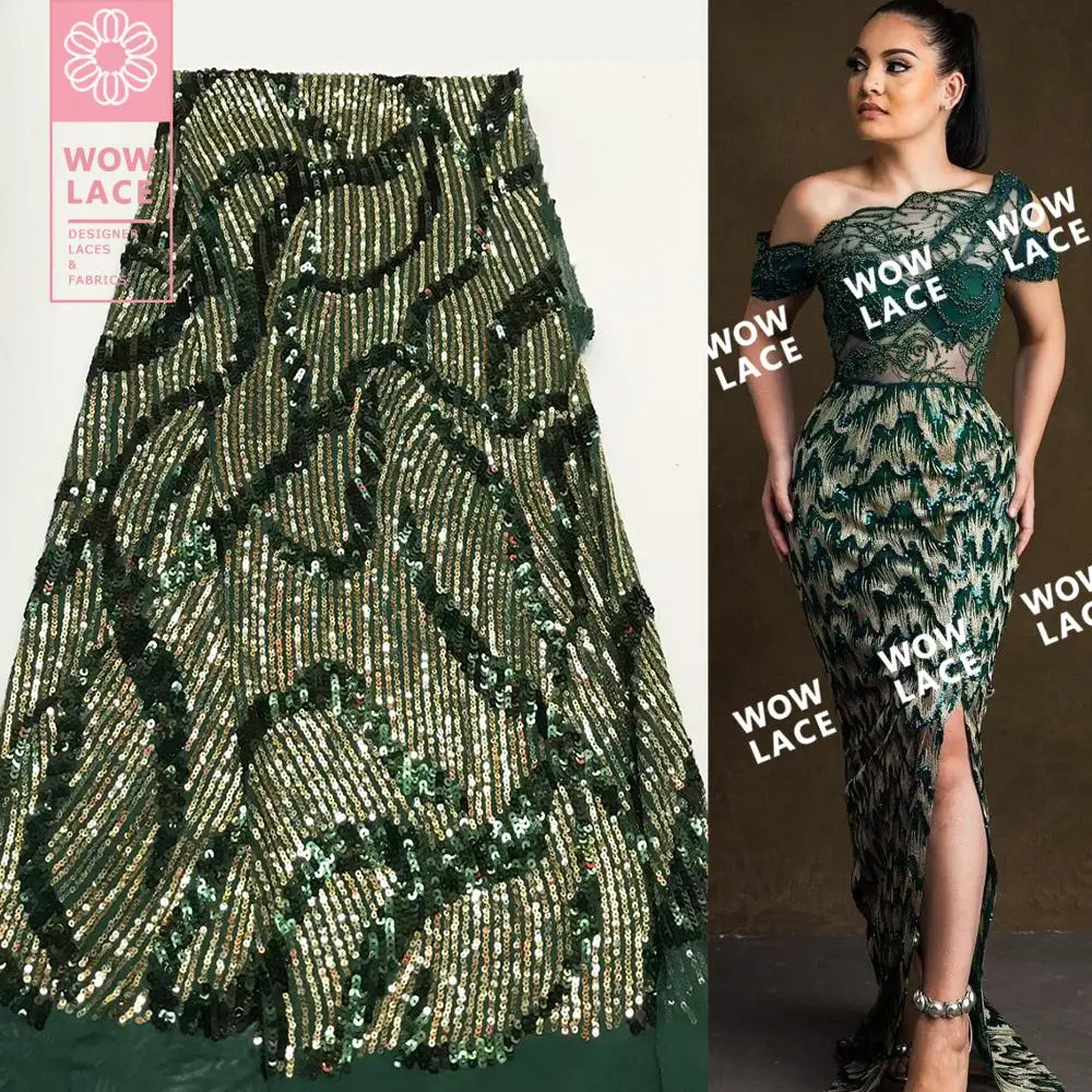 Темно зеленые и золотые индийские расшитые блестками эластичные ткани 2019