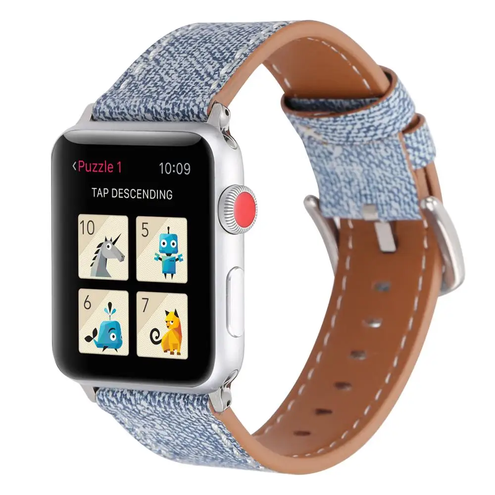 Ремешок для apple watch series 4 5 3 2 1 кожаный ремень для iwatch холст с классической пряжкой темно-синие джинсы 38 42 мм