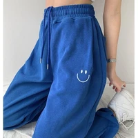 mingliusili smiley embroidery sweatpants women summer 2021 fashion joggers women black high waist loose casual all match clothes