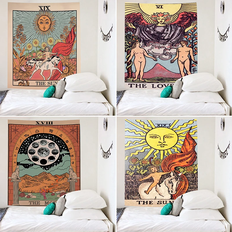 

Mandala Tarot Karte Wandteppich Hängen Sonne Mond Wandteppiche Schlafzimmer Bettdecke Werfen Abdeckung Home Wand Decor Tuch Dec