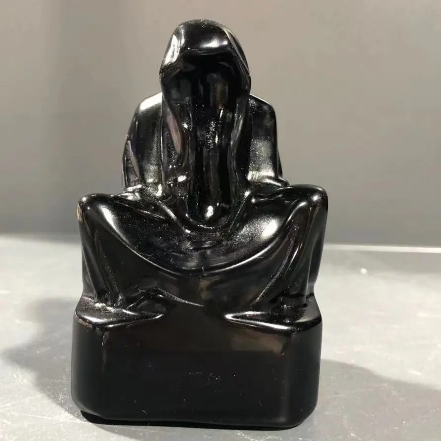

1PC290-340g Natural Crystal Obsidian, Hand-Carved Statues, Dark Wizards, Home Reiki Decor