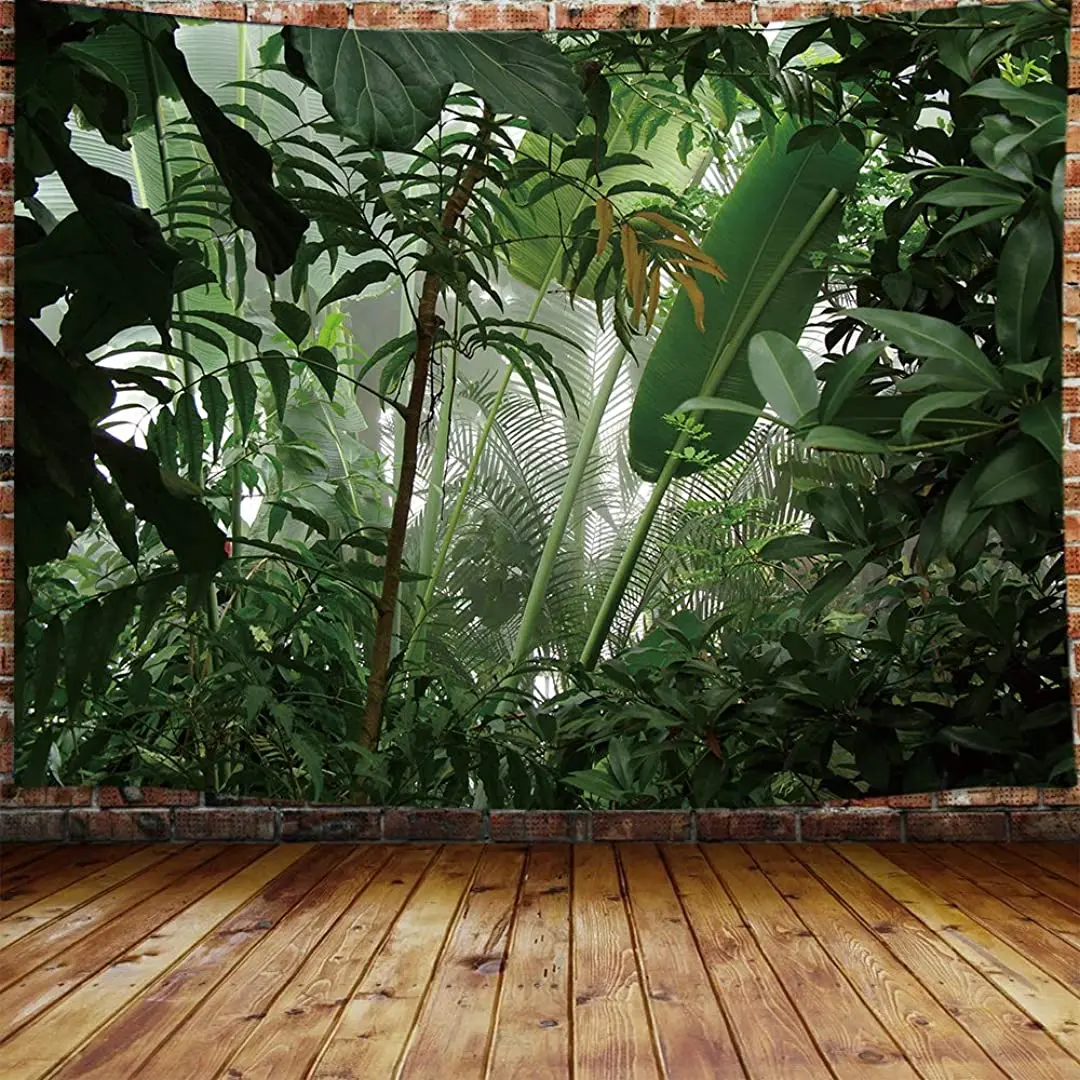 

Green Plant Tapestry, Aesthetic Banana Palm Tree Leaves Tapestry Wall Hanging for Bedroom, Tropical Forest College Dorm Tapestry