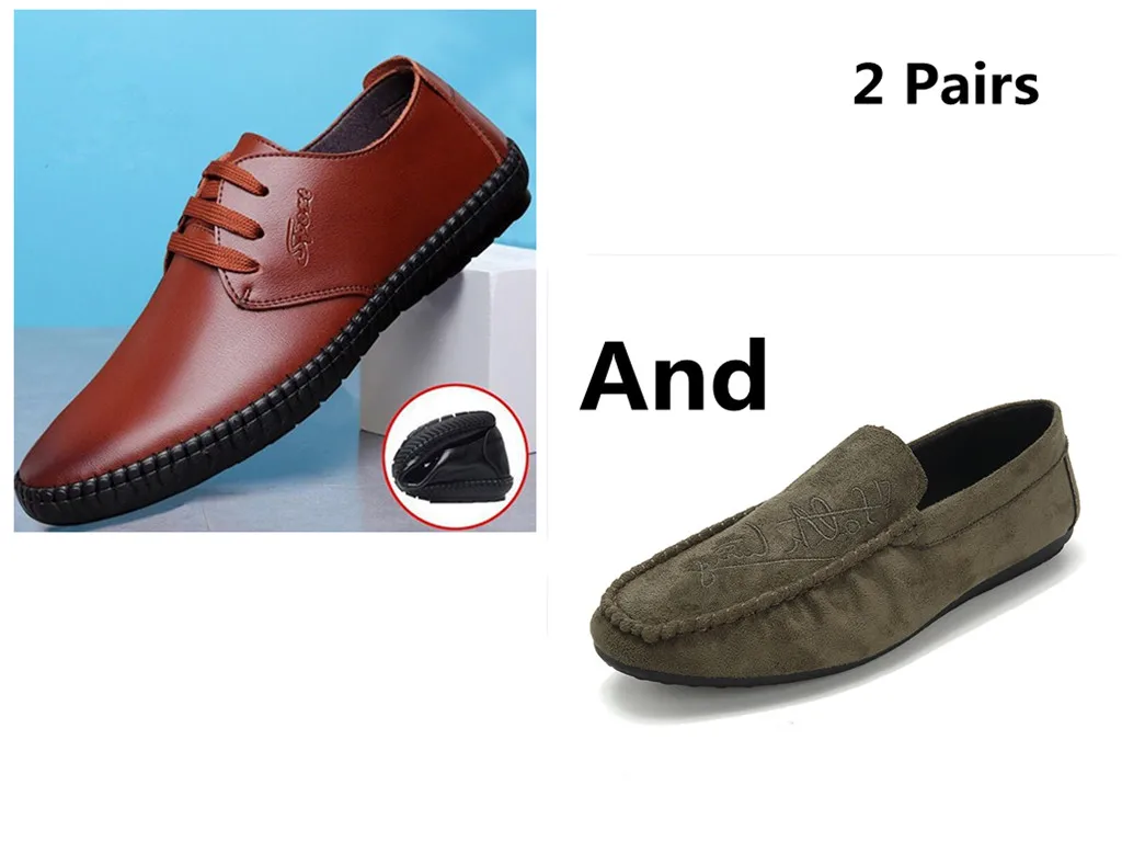 style 24 Большие размеры 39-44; мягкие удобные мужские лоферы для отдыха; парусиновая Классическая обувь на плоской подошве для вождения; лаконичные туфли без застежки в стиле ретро; 2 пары - Цвет: style 24