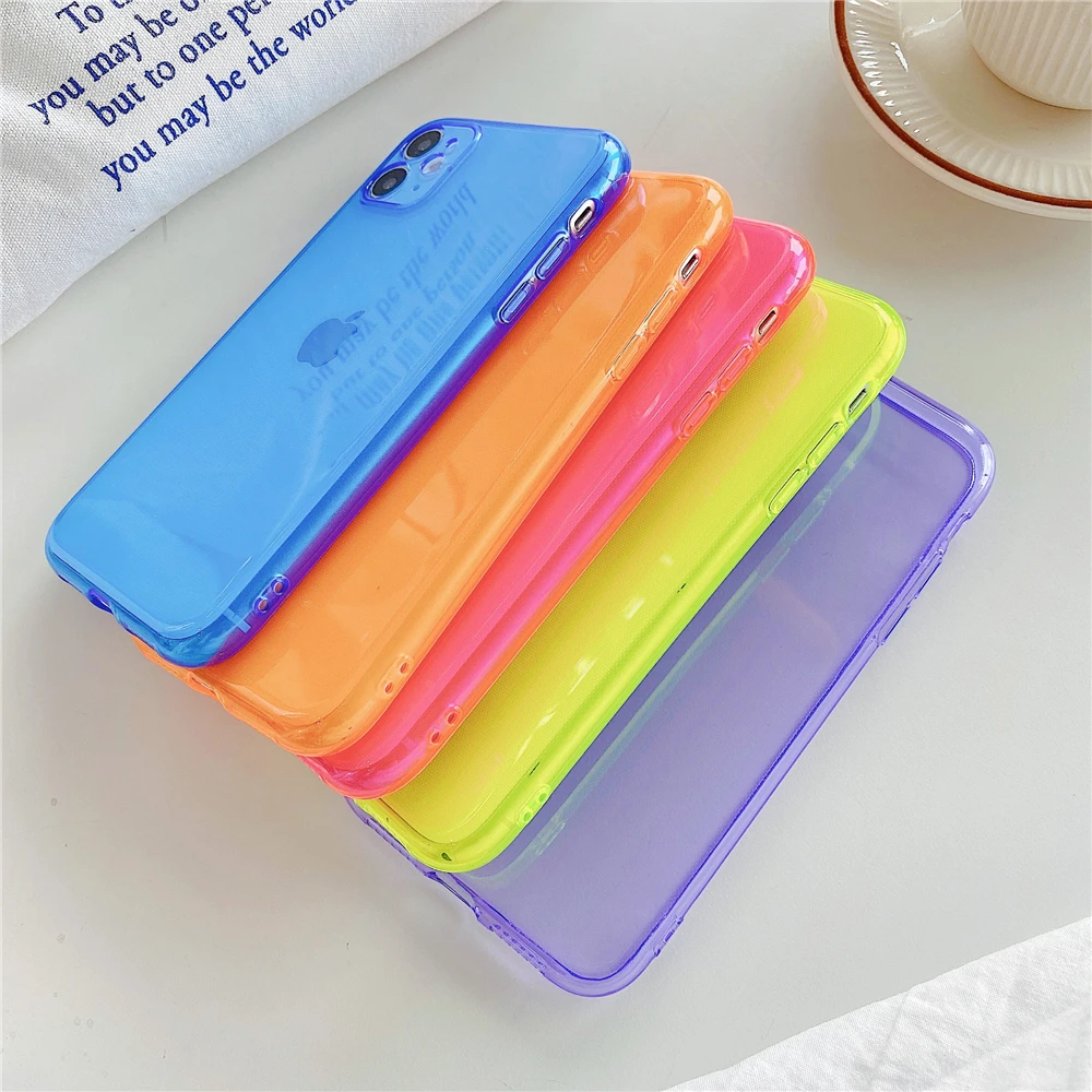 

INS Candy Colorful Fluorescent Solid Color Phone Case For iPhone 11 Pro Max X XR XS Max 6 6S 7 8 Plus Cute Soft clear Cover