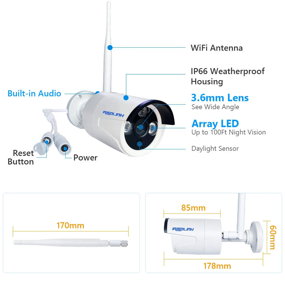 Irisolink Wifi Video Surveillance System 8CH NVR Audio Record 4pcs 1080P Security Camera Nightvision Tuya Wireless Camera System