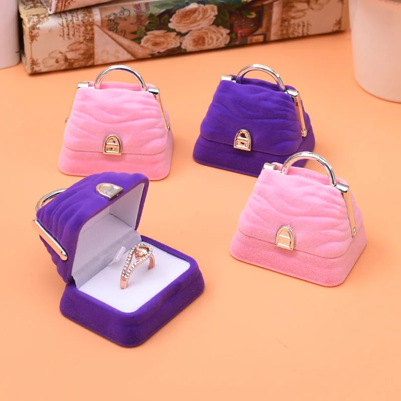 

1pcs 5.5*5.5cm Cute Handbag Small Ring Box Flocked Plastic Necklace Earrings Jewelry Display Gift Packaging Box