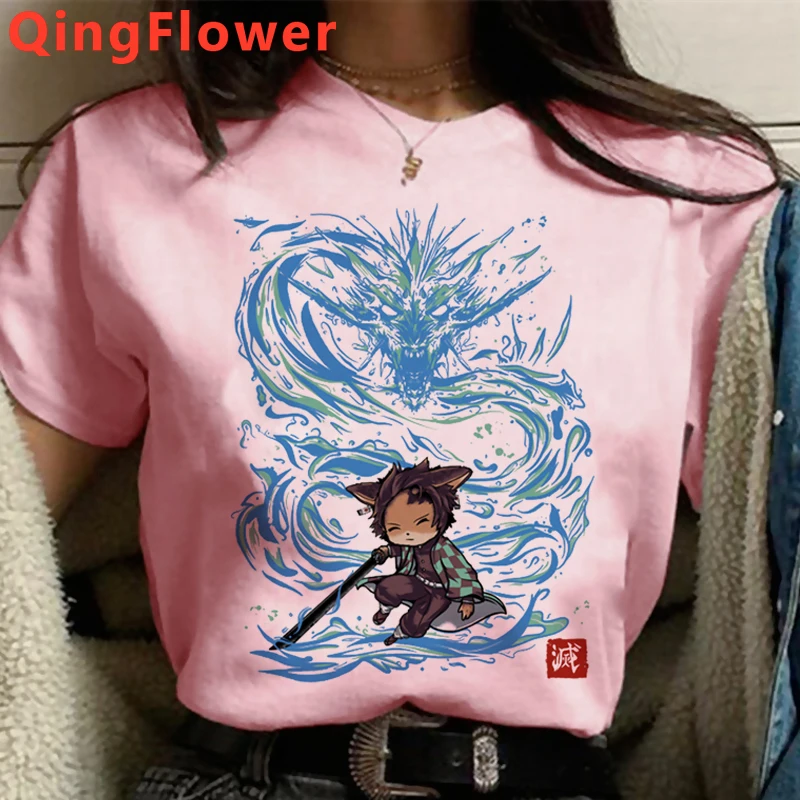 

Демон убийца Kimetsu без Yaiba футболки для женщин белая футболка эстетику печати каваи Лето Топ футболки в стиле улззанг, одежда для пар