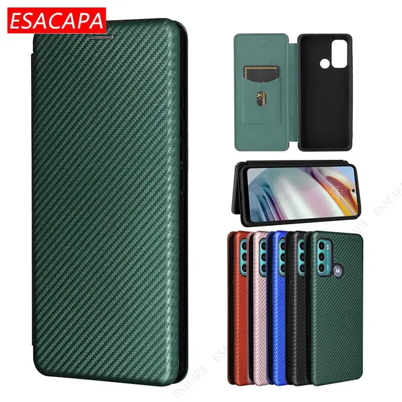 

Кожаный чехол-книжка из углеродного волокна для Motorola Moto G60s, Магнитный флип-чехол с отделением для карт для Moto G71, G51, G41, G31, G200, E40, E30