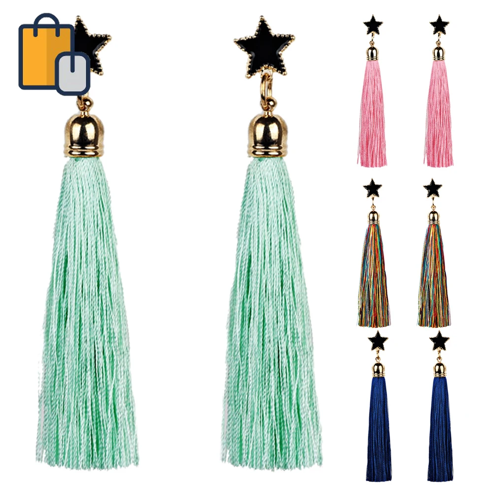 Модные мягкие длинные серьги с кисточками в виде звезд женские богемные пляжные