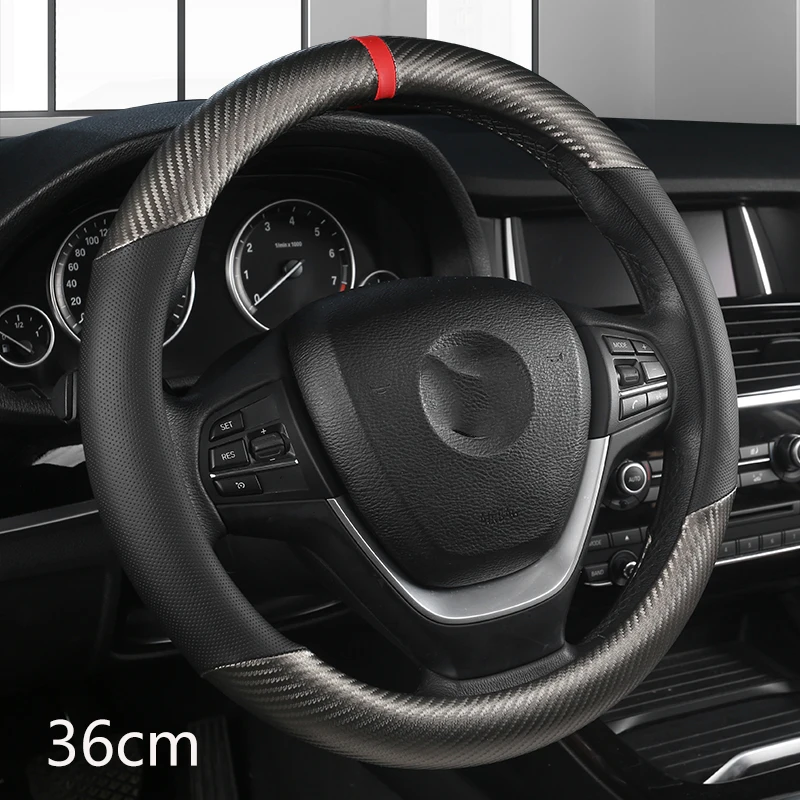 

36cm Leather +Carbon Fiber Car Steering Wheel Cover Size S for Honda Civic Ciimo Jade SUZUKI Alto NISSAN Juke Auto Accessories