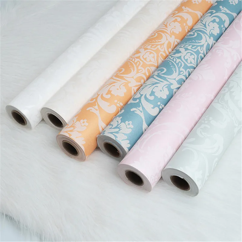 

European Non-woven Self-Adhesive Wallpaper Damask Embossed 3D Wall Paper Roll Luxury Floral Living Room Bedroom Home Decor